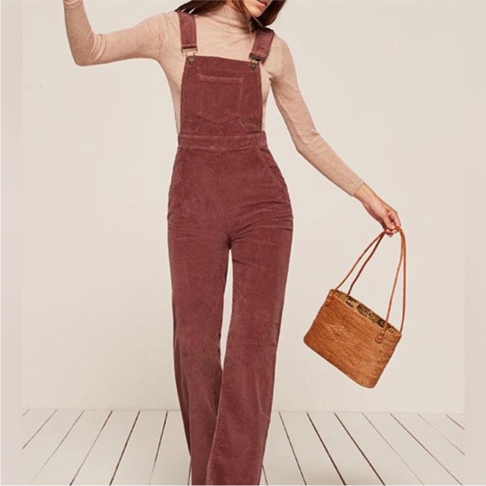 Reformation Burgundy Corduroy Overalls